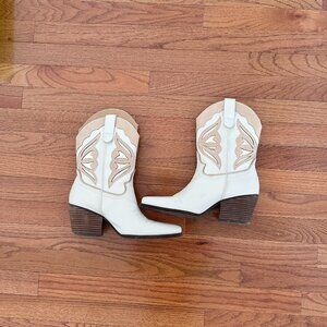 Sam Edelman Wynne Western Ivory Leather Boots: Size US 8.5